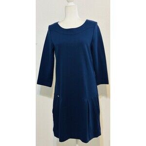 Lacoste Women Size 40(US 8) Ponte Knit Dress 3/4 Sleeve Pockets Logo Old Money